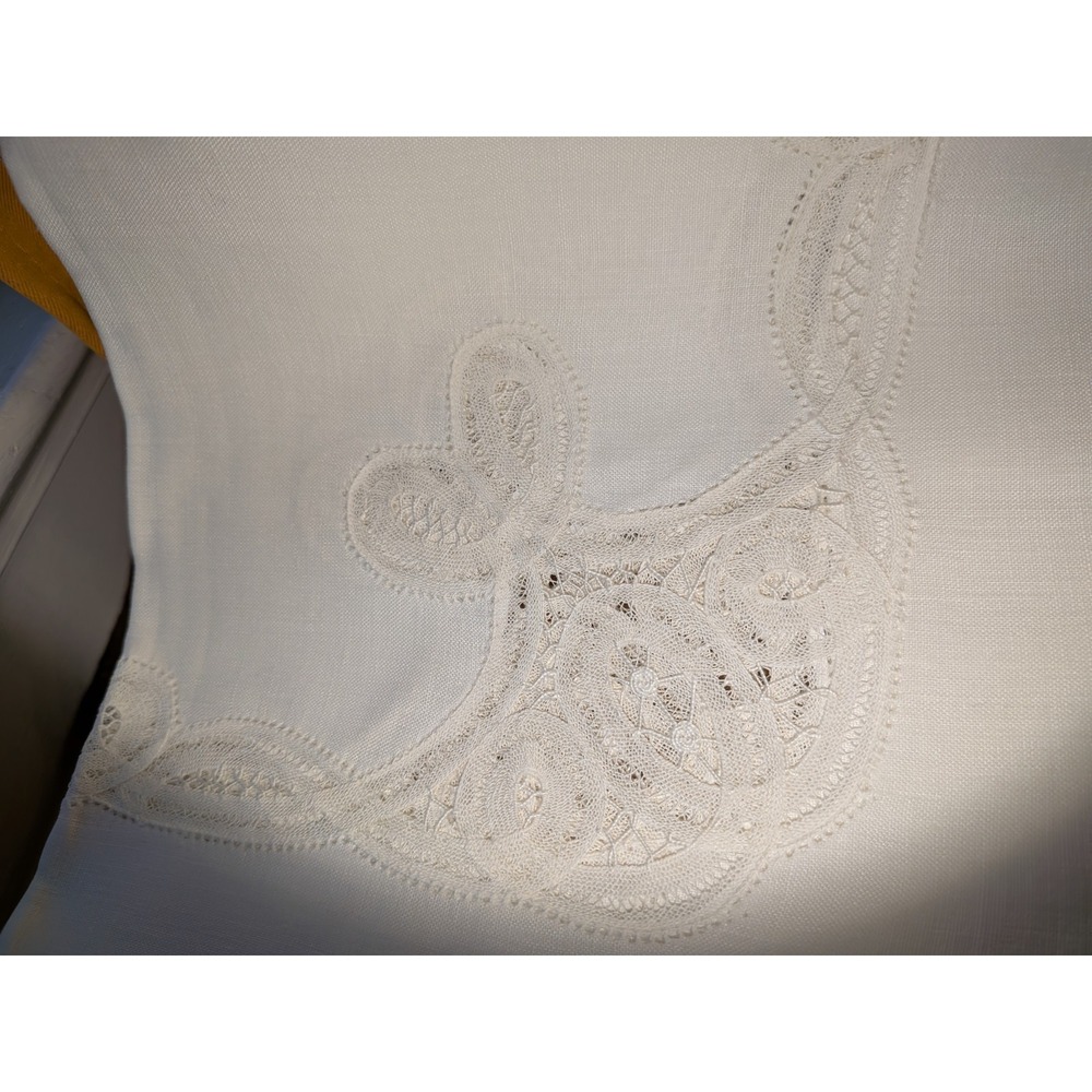 Lace 100% Belgian Linen White Tablecloth Corner & Center Detail & 4 Napkins NEW - Picture 7 of 9